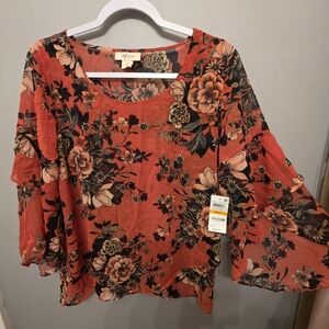 STYLUS Floral Blouse - Vibrant Red and Black